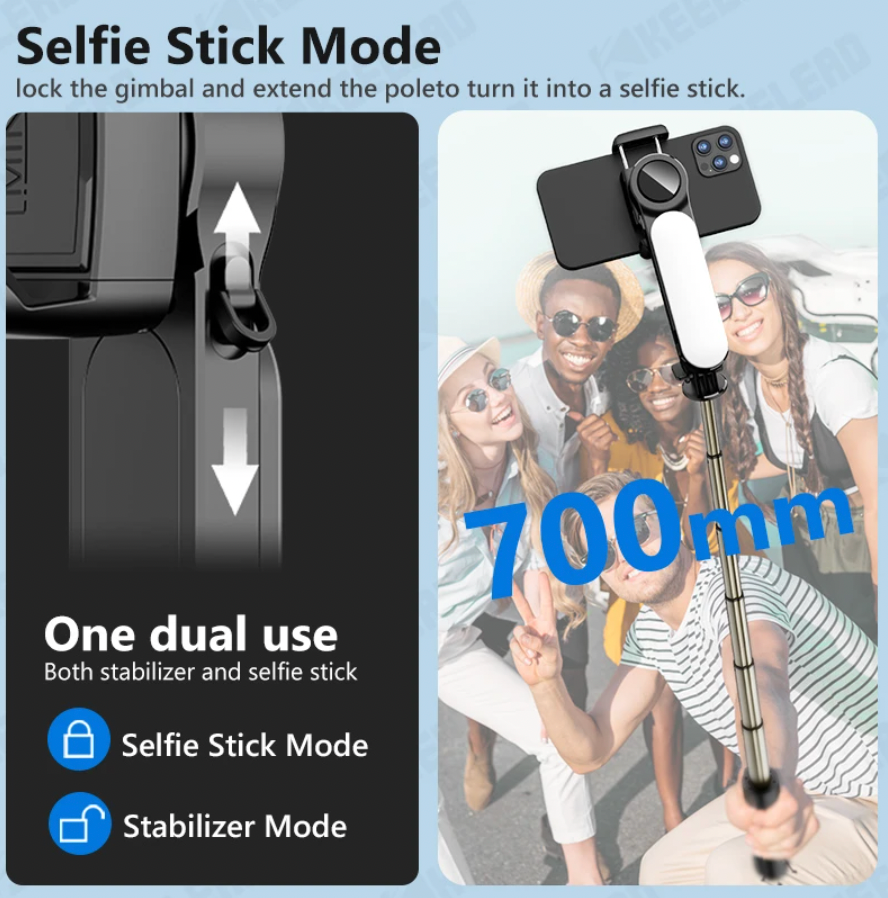 Gimbal Selfie Stick Tripod with Fill Light